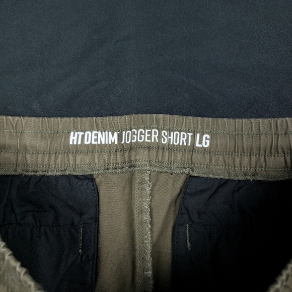 Army Green Drawstring Jogger Shorts Stretch Fabric 6 Inch Inseam Slim Fit - Picture 3 of 4